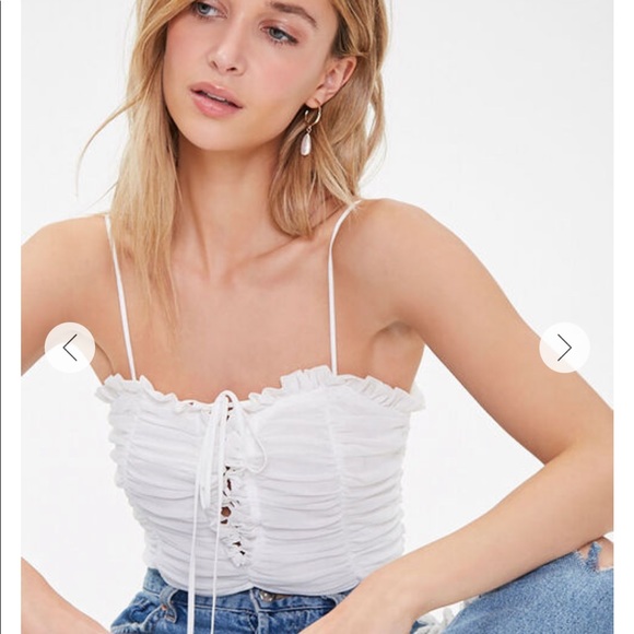 Forever 21 Tops - Forever 21 Rouched Mesh Lace-Up Bodysuit